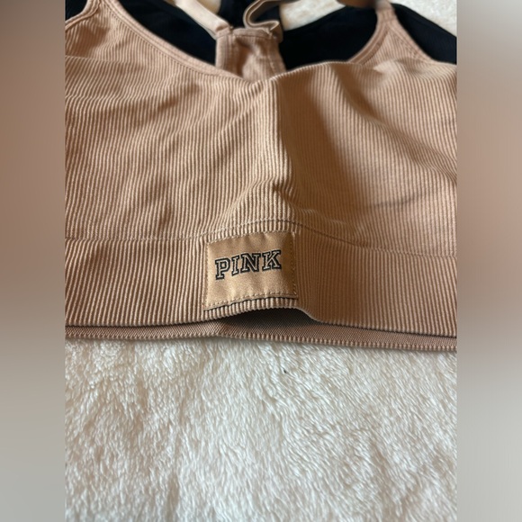 Pink Active sports bra pack of 2, black and tan color, size M-DD - Picture 4 of 6